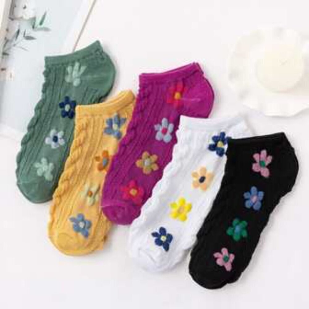 5 pairs of women's flower boat socks simple Japanese style boat socks